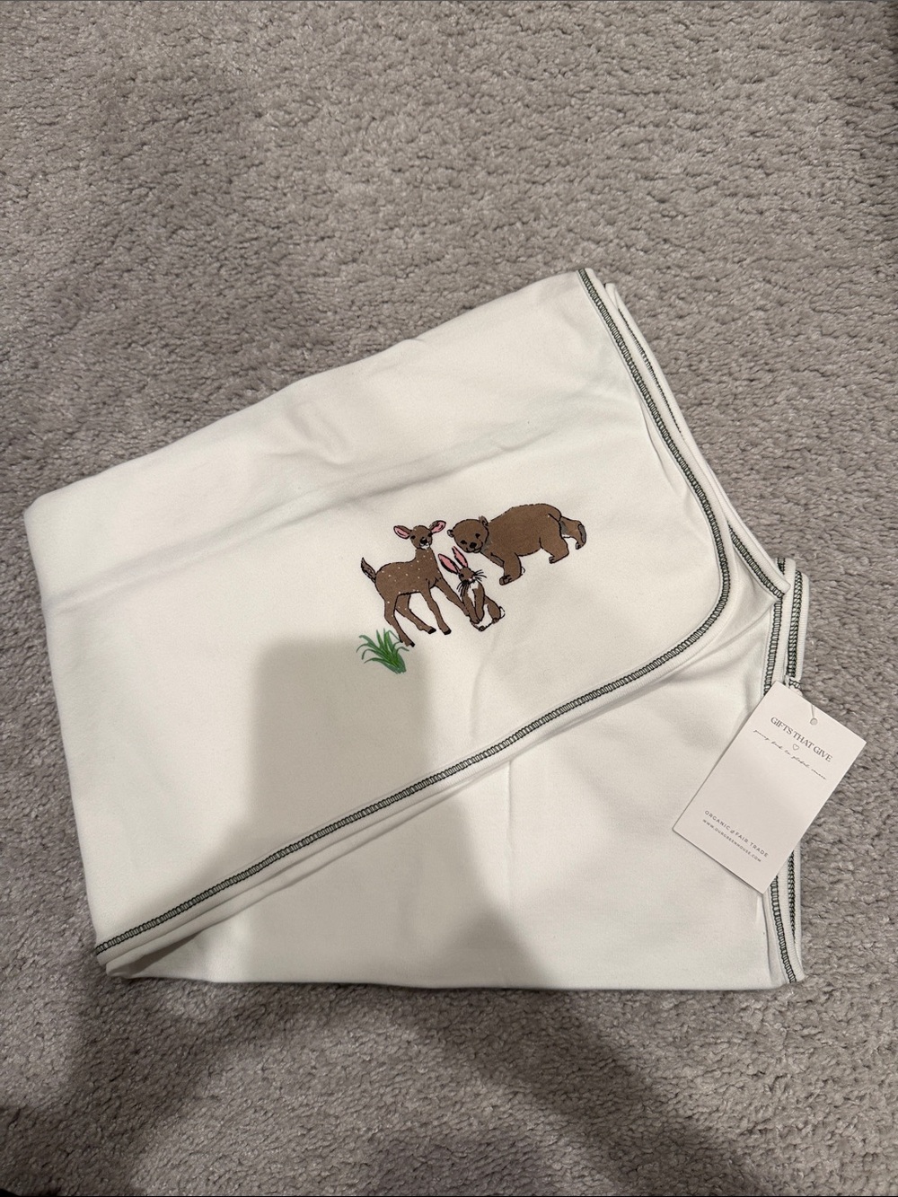 NWT- White Baby Blanket- Classic Woodland Animal Design